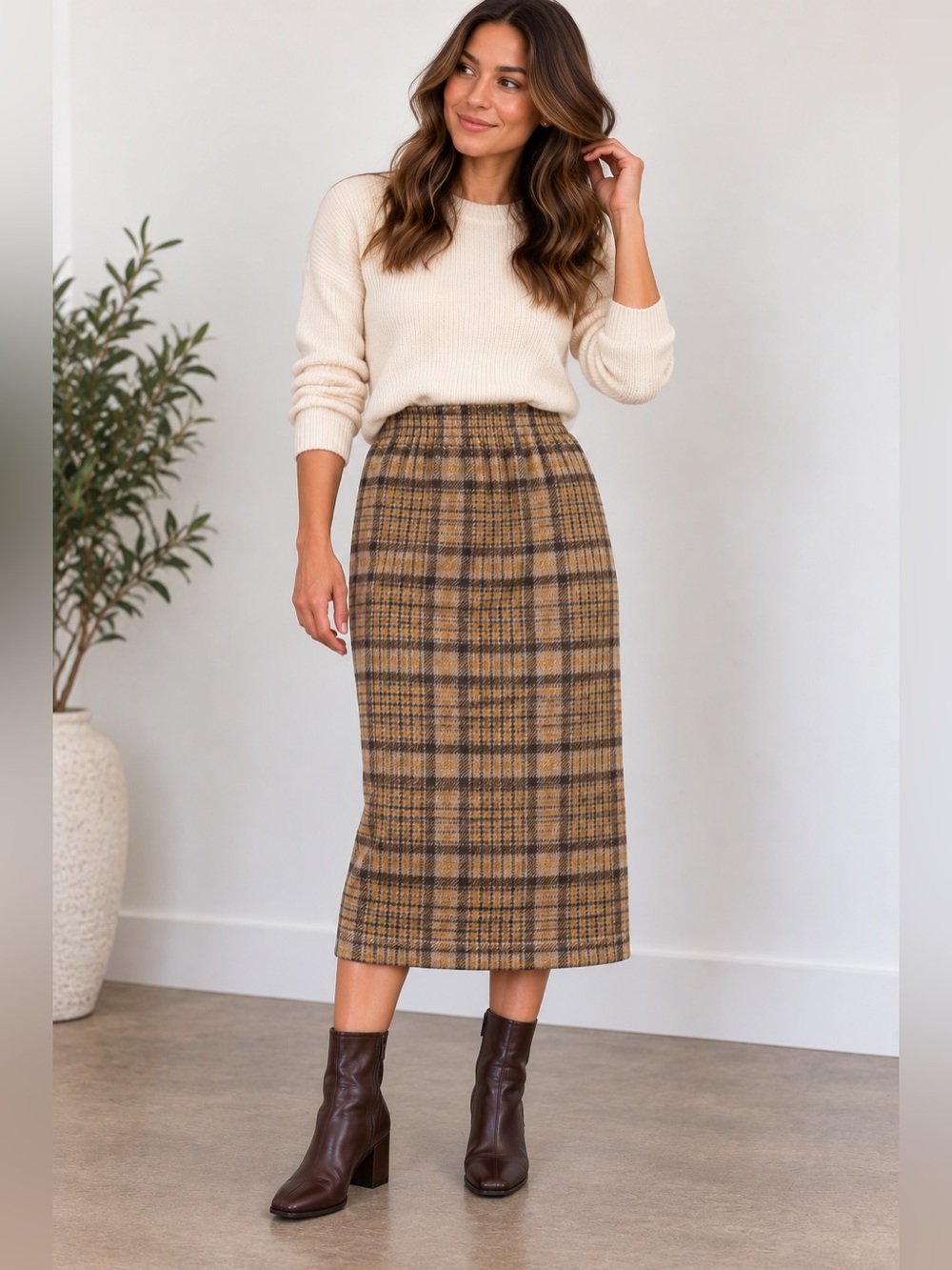 Creatures of Comfort Tameron Plaid Wool Cotton Midi Skirt Size M NWT $310